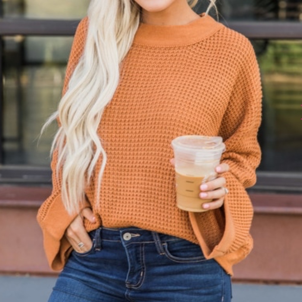Like free people slouchy waffle brown sweater